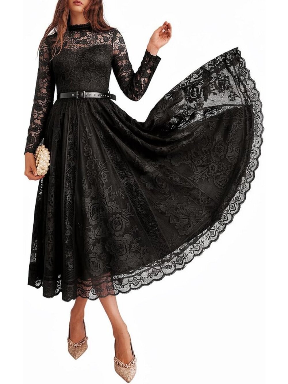 Elegant Long Sleeve Lace A-Line Formal Wedding Guest Dress - Perfect for Events